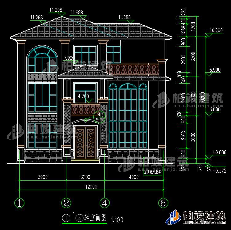 三层农村自建房屋建筑施工图别墅设计图纸,小别墅设计图BZ385-简欧风格